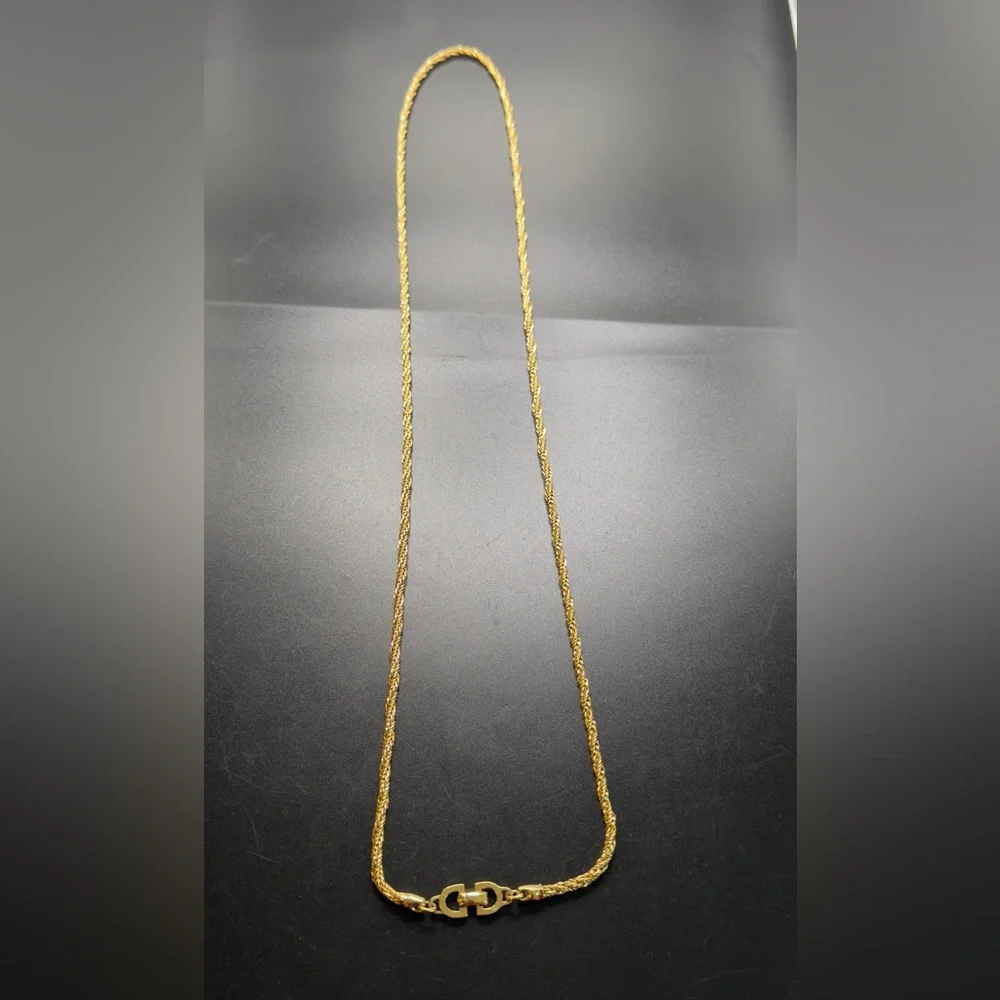 Vintage Christian Dior gold-plated rope twist necklace signature "CD" clasp - Picture 6 of 8
